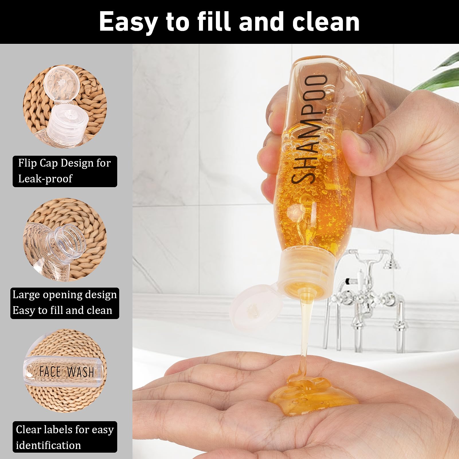 Ronyes Travel Bottles for Toiletries 6 Pack 100ml Leakproof Reusable Travel Size Containers (Clear) - Image 4