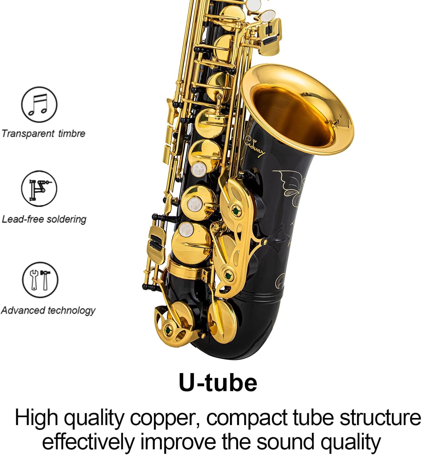 Alto Saxophone Eb beginner Saxophone includes brush canvas suitcase glove whistle piece cork plaster wipe cloth neck strap and other accessories (Black gold)