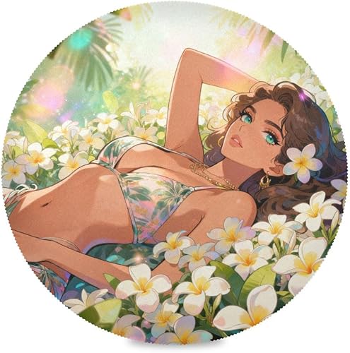 Beauty Anime Sexy Girl Lying Round Reversible placemats Plate placemat Toddler Set of 4 15x15 in individuales para