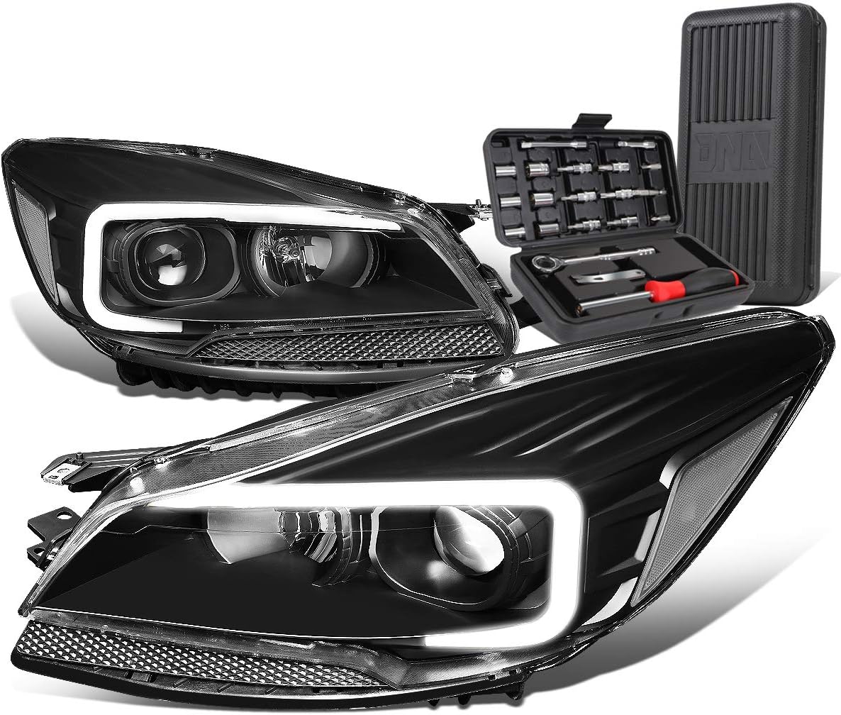Auto Dynasty 3D LED DRL Projector Black housing Clear Corner Headlight Lamps+Tool Kit Compatible with Ford Escape 13-16
