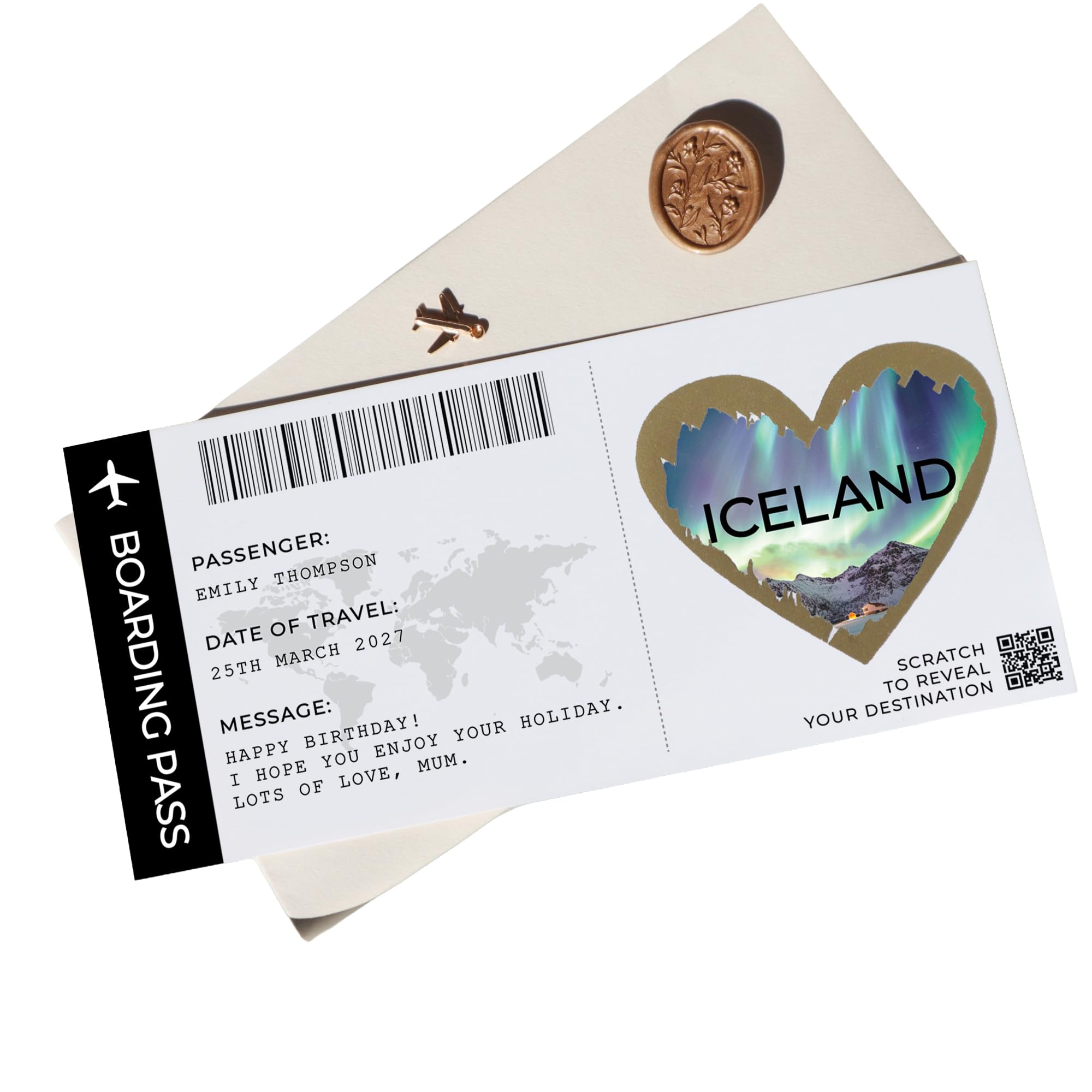 Iceland birthday scratch card personalised scratch reveal boarding pass you're going to Iceland card Budapest Prague London Turkey custom destination boarding ticket holiday surprise gift reveal ST-01