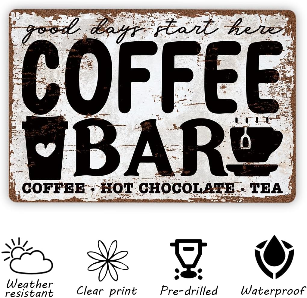 Vintage Coffee Bar Sign, Kitchen Coffee Bar Wall Decor, Home Cafe Corner Decor Items Signs, Kitchen Wall Sign, Cafe Lovers Gifts, Christmas Gift, Housewarming Gift, Positive Gifts image 3