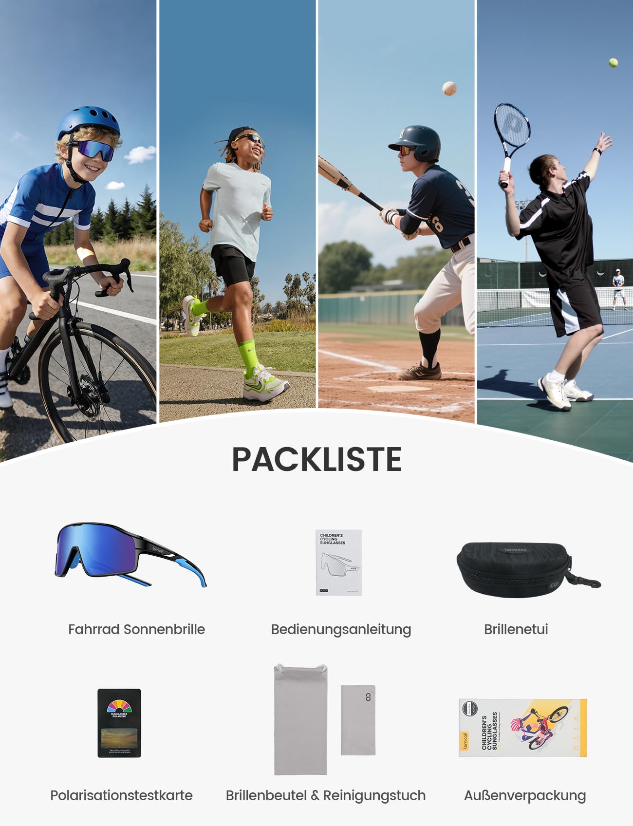 Lamicall Fahrradbrille Kinder, Sportbrille Sonnenbrille - [22g TR-90 Ultraleicht] UV400 Polarisierte Schnelle Brille für Junge & Mädchen, Laufbrille Fahrrad Brille Sport mit Verstellbaren Nasenpads