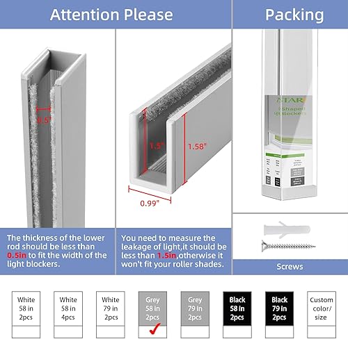 Miniatura 4 de ZSTARR Tiras de bloqueo de luz de aleación de aluminio con canal en U para persianas enrollables, bloqueadores de huecos de luz, rieles laterales,