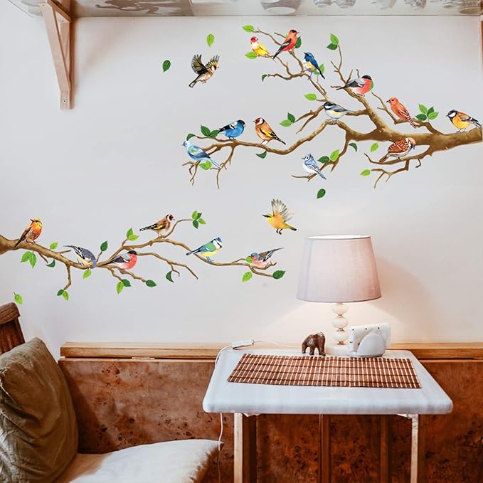 Calcomanía de pared DILIBRA colibrí en rama, 4 piezas, vinilo impermeable miniatura 4