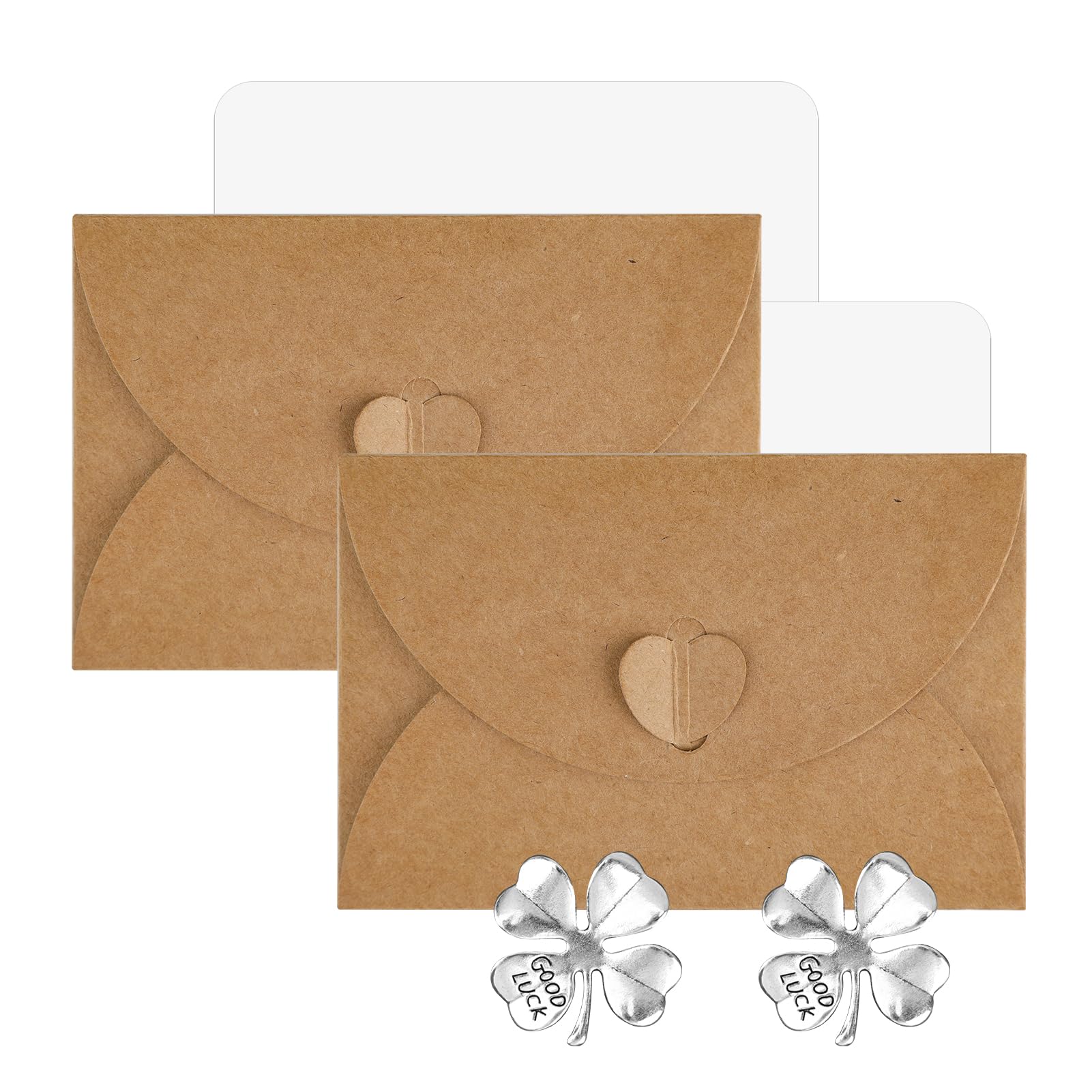 Good Luck Greeting Card with Kraft Envelope and Four Leaf Clover Charm Thanksgiving XMAS Gift Luck Shamrock Congratulations Good Luck Exams Greeting Card Good Luck Gifts for Family Friends, 2 Pack