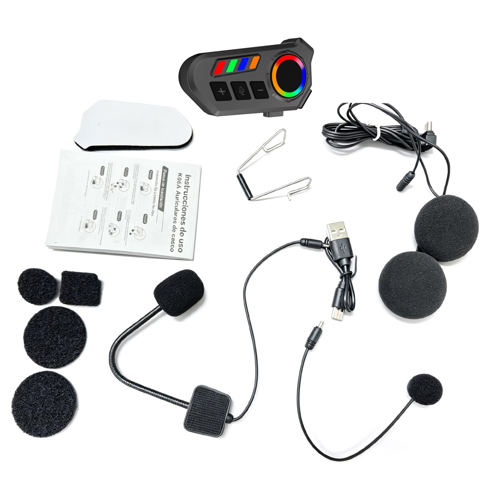 Jiawu Auricolare Bluetooth per Moto, Tecnologia BT 6.0 di Comunicazione Interfono per Casco con Assistente Vocale Impermeabile IP65, Altoparlanti per Casco Bluetooth con Batteria da 20 Ore e Luci LED