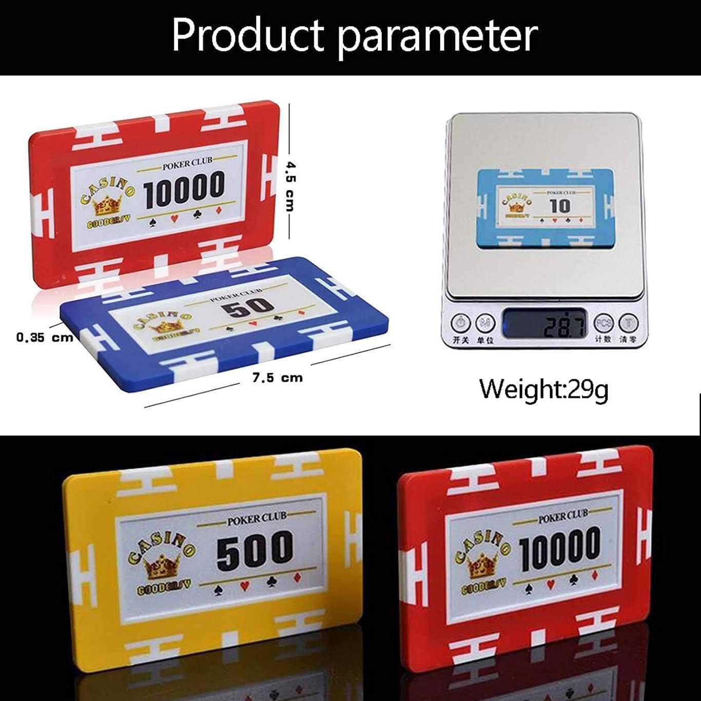 プラスチックカラーチップ50個、29gカジノチップクレイポーカーチップセット、テキサスホールデムブラックジャックギャンブルポーカーセ Amazon.co.jp:  プラスチックカラーチップ50個、29gカジノチップクレイポーカーチップセット、 テキサスホールデムブラックジャック ...