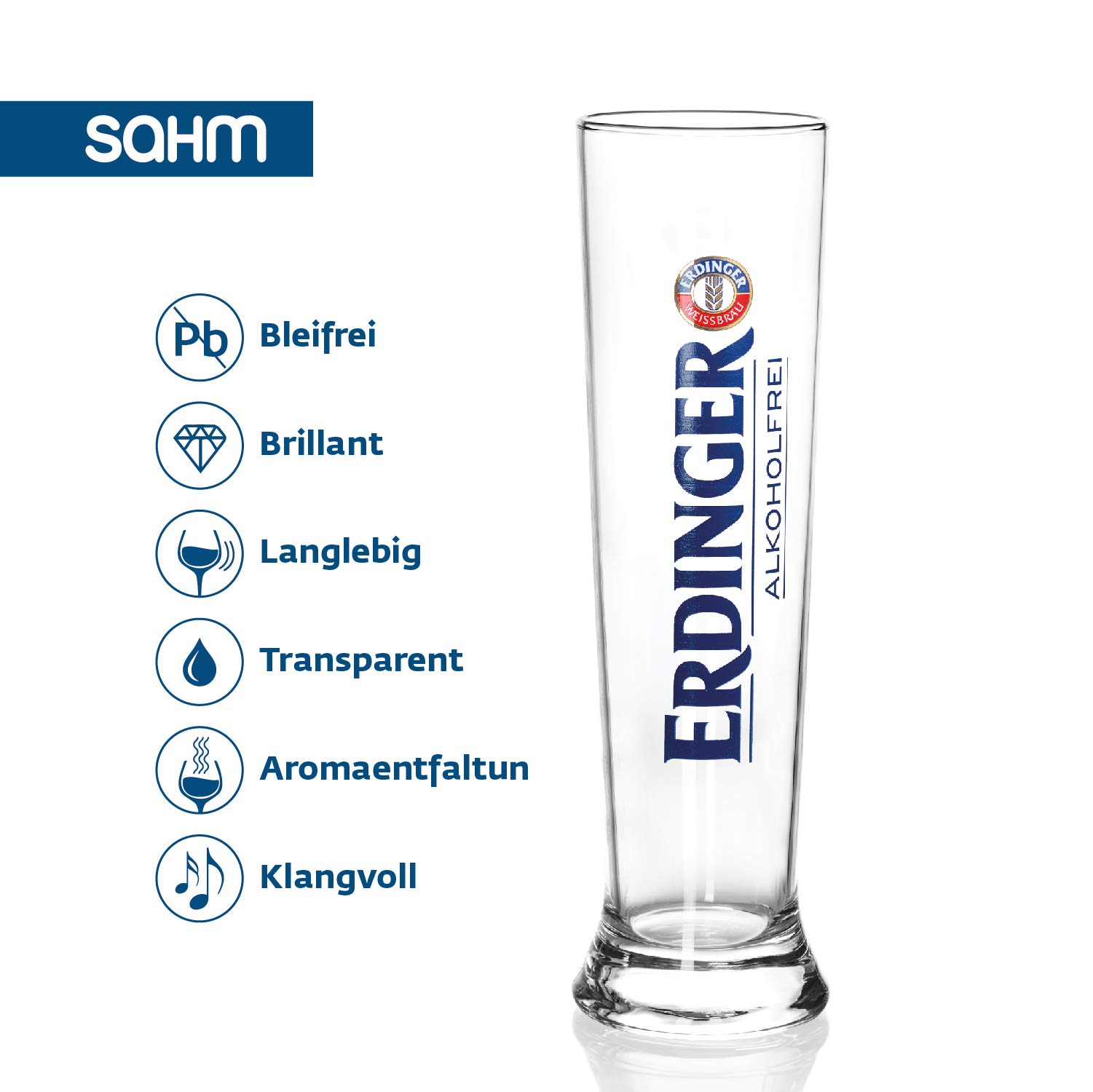 Sahm ERDINGER Alkoholfrei Weizenbierglas 0,5 l Set - 6 Weizenbiergläser 0,5 l - Ideale Weissbiergläser