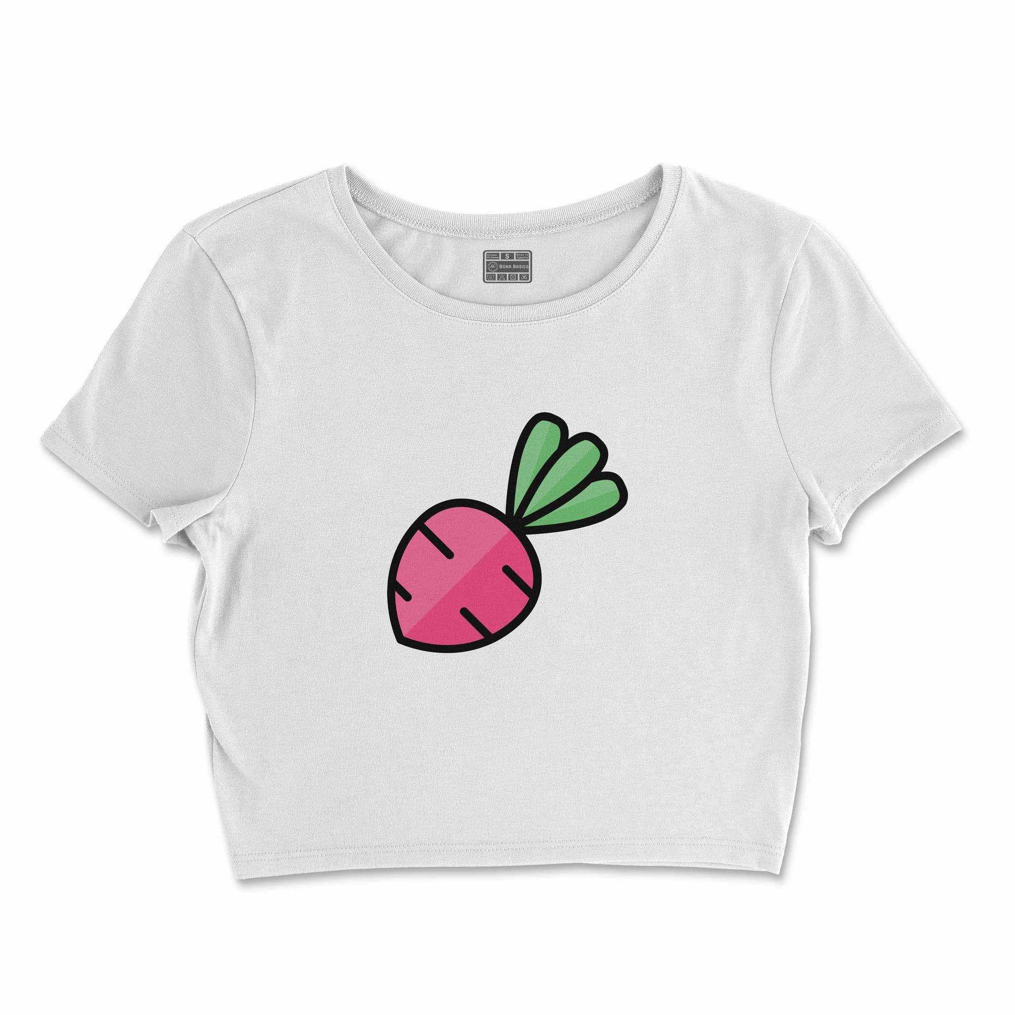 Bona Basics, Digitally Printed, Women's Basic Crop-Top,%100 Cotton, White, Casual, Women's Tops, Size: L