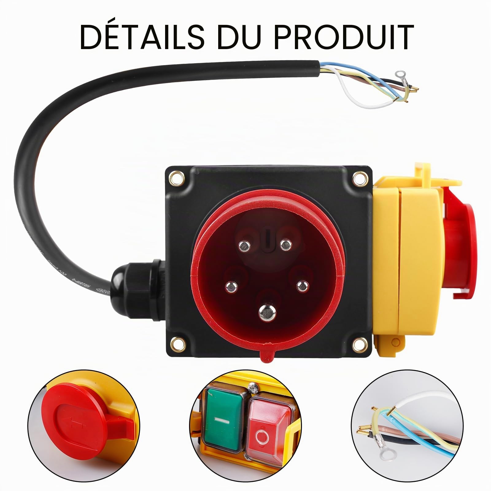 Interrupteur de machine, 3 phases 400 V, interrupteur d'arrêt d'urgence avec prise CEE, interrupteur électromagnétique étanche, interrupteur de tension zéro, interrupteur de protection du moteur