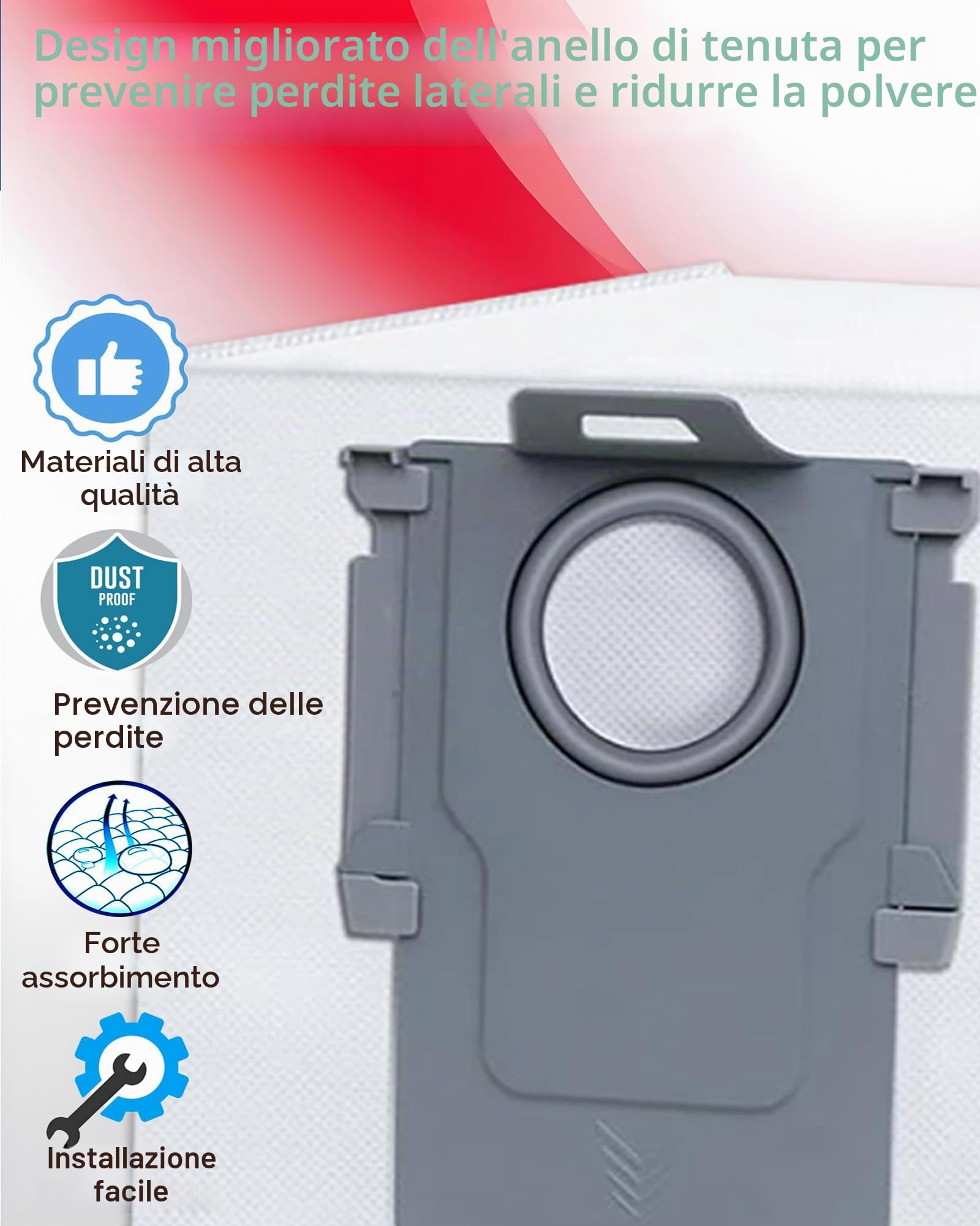 Confezione da 20 sacchetti monouso di ricambio per aspirapolvere Roborock Saros Z70/10/10R, S8 Max/MaxV Ultra, Q revo, Qrevo S5V/S/Plus/Pro/Master/Slim/MaxV/Curv/Edge e QV