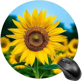 Round Mouse Pad for Office 7.8x7.8in, E-Sports Essential Computer Mouse Mat | Beutiful Sunflower Rubber Anti-Slip Material Circular Mouse Mat, Waterproof for Home & Gaming Mouse Pad