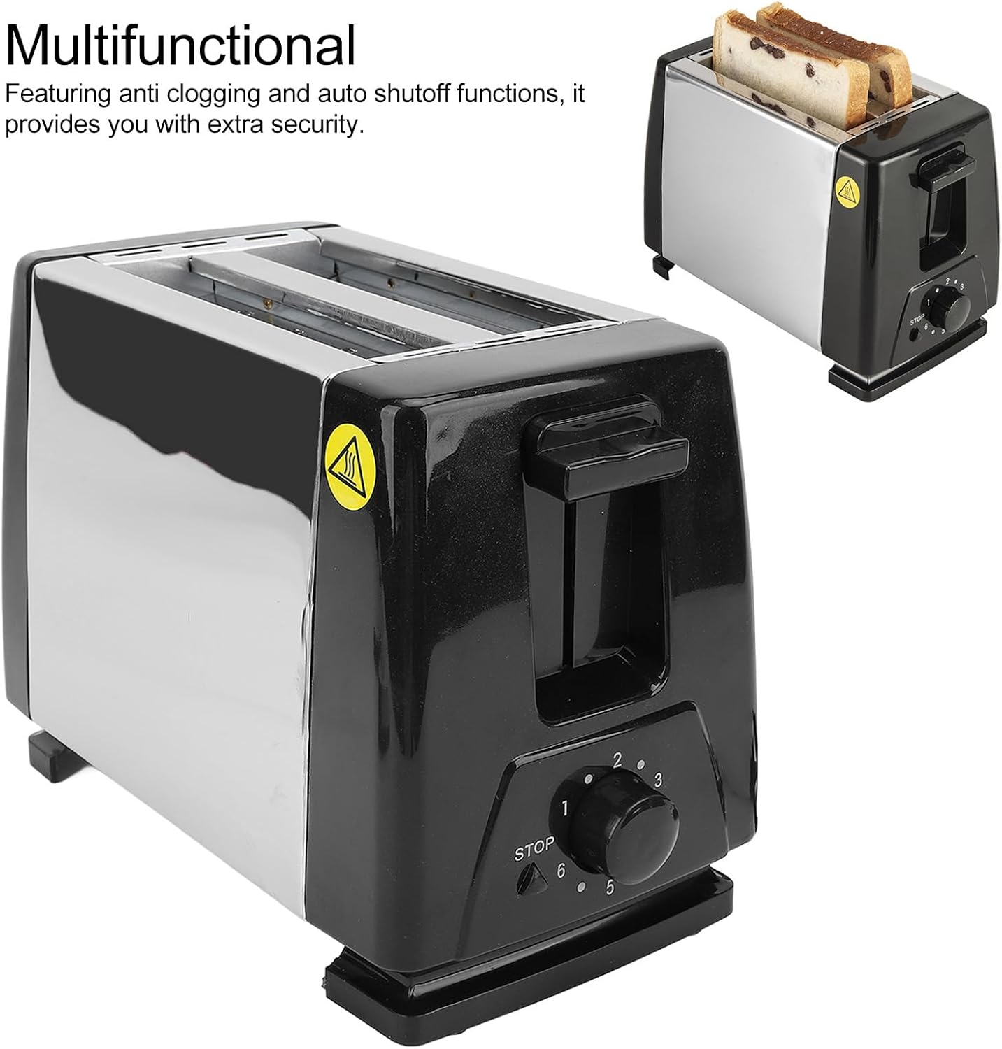 2 Toaster, Long Slot Toaster, Stainless Steel Bread Toaster Wide Slot Toaster with 6 Levels Timing for Bagels & Waffles, Anti Clogging, Auto Shutoff, Reheat and Cancel Button