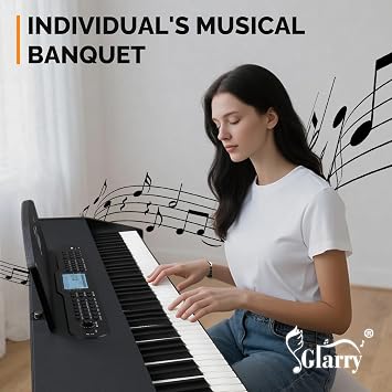 لوحة مفاتيح GLARRY Digital Piano Heavy Hammer ذات 88 مفتاحًا، مع شاشة LCD كبيرة وسماعة رأس، ودواسات ثلاثية، مناسبة للمبتدئين، وتدعم MIDI Connect، وتصميم مستقيم كلاسيكي (أسود غير لامع)