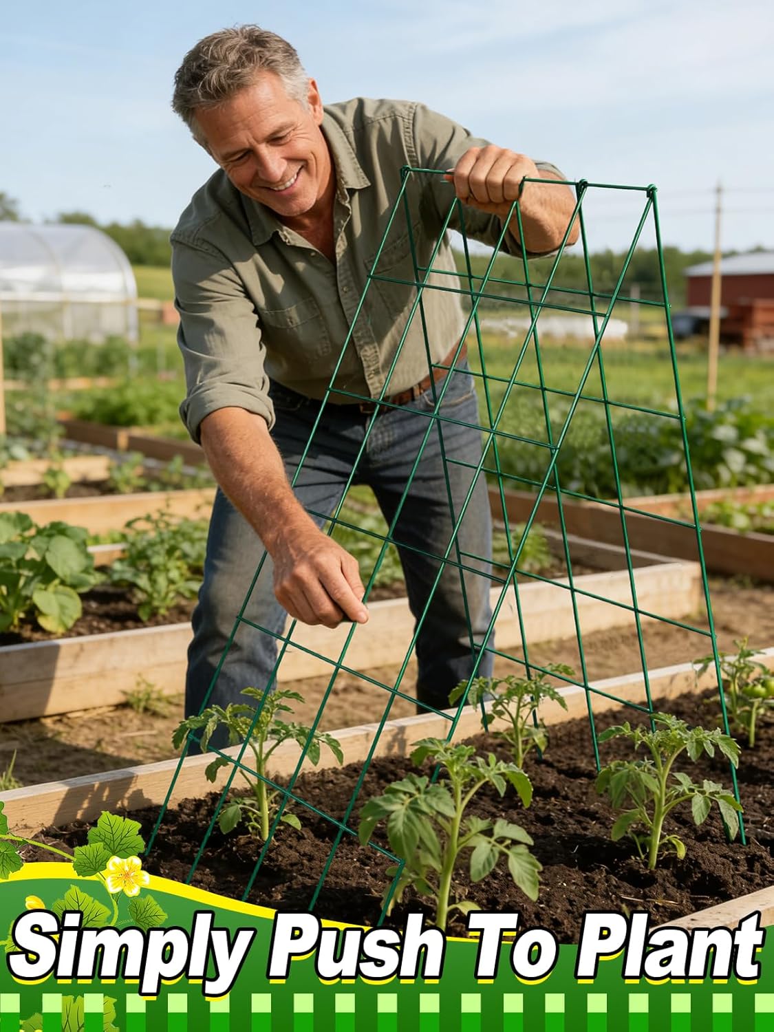 2 Sets Cucumber Trellis for Raised Garden Bed - 4.5mm Wire Heavy Duty Weather-Resistant Foldable A-Frame Metal Plant Support, for Squash Pole Bean Climbing Plants Vegetables Outdoor