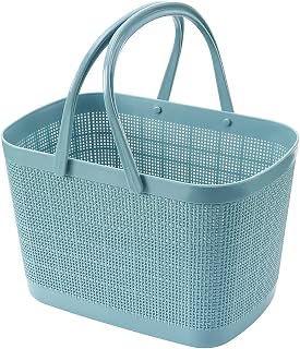 MARMODAY Cesta de baño para baño, cesta de utilidad, juguetes, organizador de ducha de plástico con asas de transporte, portátil, color azul