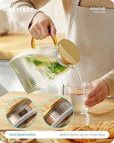 Miniatura 4 de Baffect Jarra de agua, jarra de vidrio de borosilicato con tapa de acero inoxidable, a prueba de fugas, jarra para puerta de refrigerador para