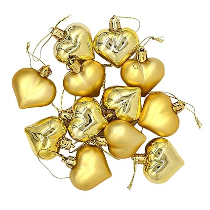 SILNOVO 12pcs Heart Shape Baubles Valentine's Day Hanging Decoration Party Golden
