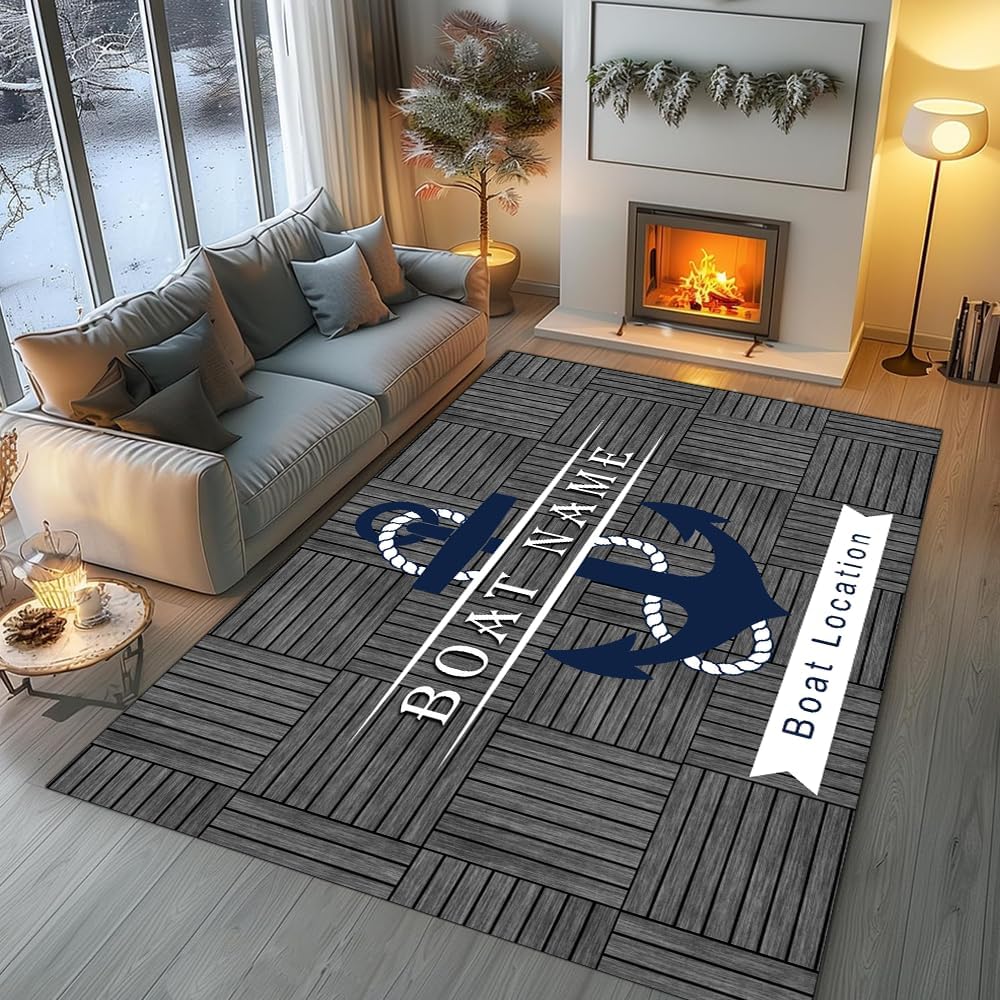 ENCYCOM Custom Name Boat Rug – Welcome Aboard Personalized Nautical Mat for Desk, Patio, or Cabin – Washable Indoor Outdoor Floor Rug for Boat, Yacht, or Ship (Boat Rug 01)