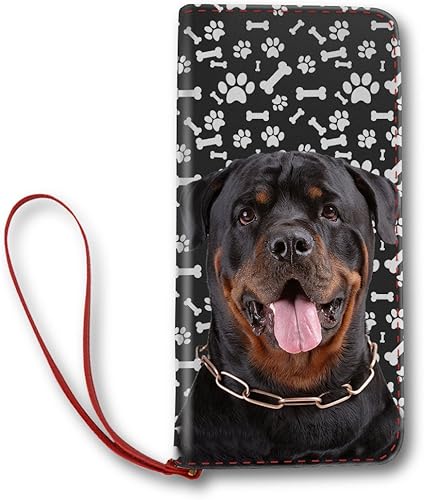 Amazon Rottweiler Dog Phone Case ロットワイラー 犬顔 レディース おしゃれ かわいい 長 財布 ウォレット 札入れ 大容量 二つ折り 腕帯付き ファスナー 革 8枚カード 収納 犬愛好家 プレゼント 並行輸入品 桜森工房 財布