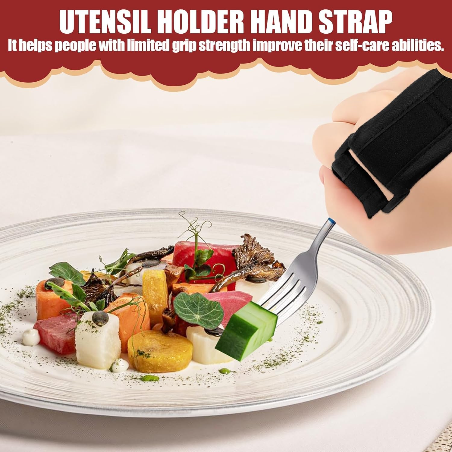 Universal Cuff Adaptive Utensils Holder, Assistive Strap Adaptive Equipment for Hand Grip, Parkinson and Weak Grip Individuals