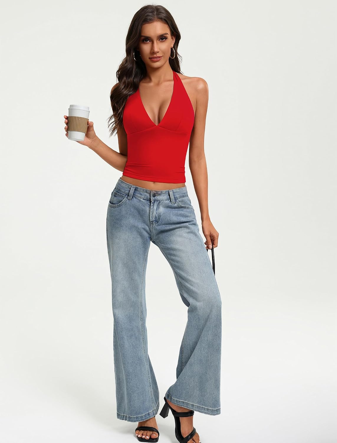 Avidlove Women's Halter Top Deep V Going Out Tops Double Lined Sexy Backless Summer Crop Tank Top