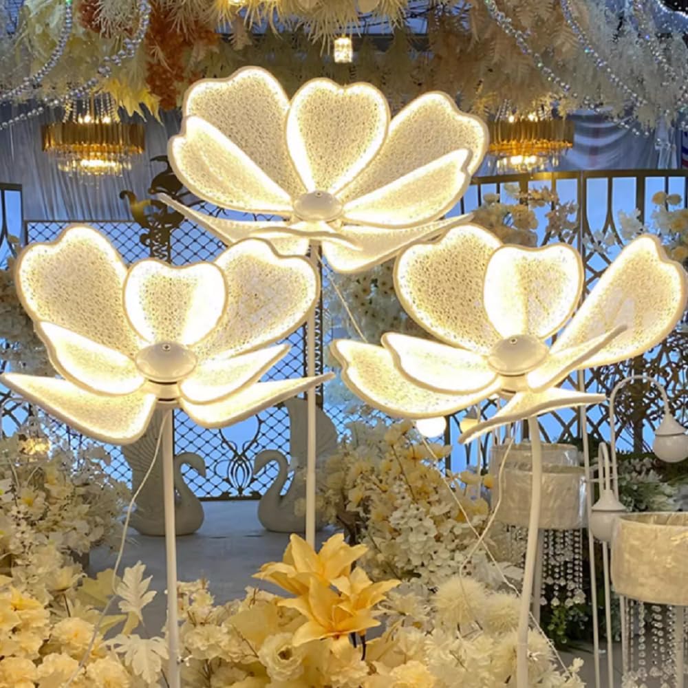 CNCEST 3PCS 23.6" Wedding Flower LED Floor Lamp,50W 110V Creative Flower Wedding Lights 53.5-65.4" Adjustable Height Flowers Romantic Decoration Props for Wedding Party (Warm Light, 3PCS)