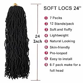 Mytarku 7 Packs 24 Inch Soft Locs Crochet Hair Pre Looped Curly Wavy Faux Locs Crochet Braids for Natural Butterfly Crochet Hair for Black Women (24 inch(pack of 7), 1B)