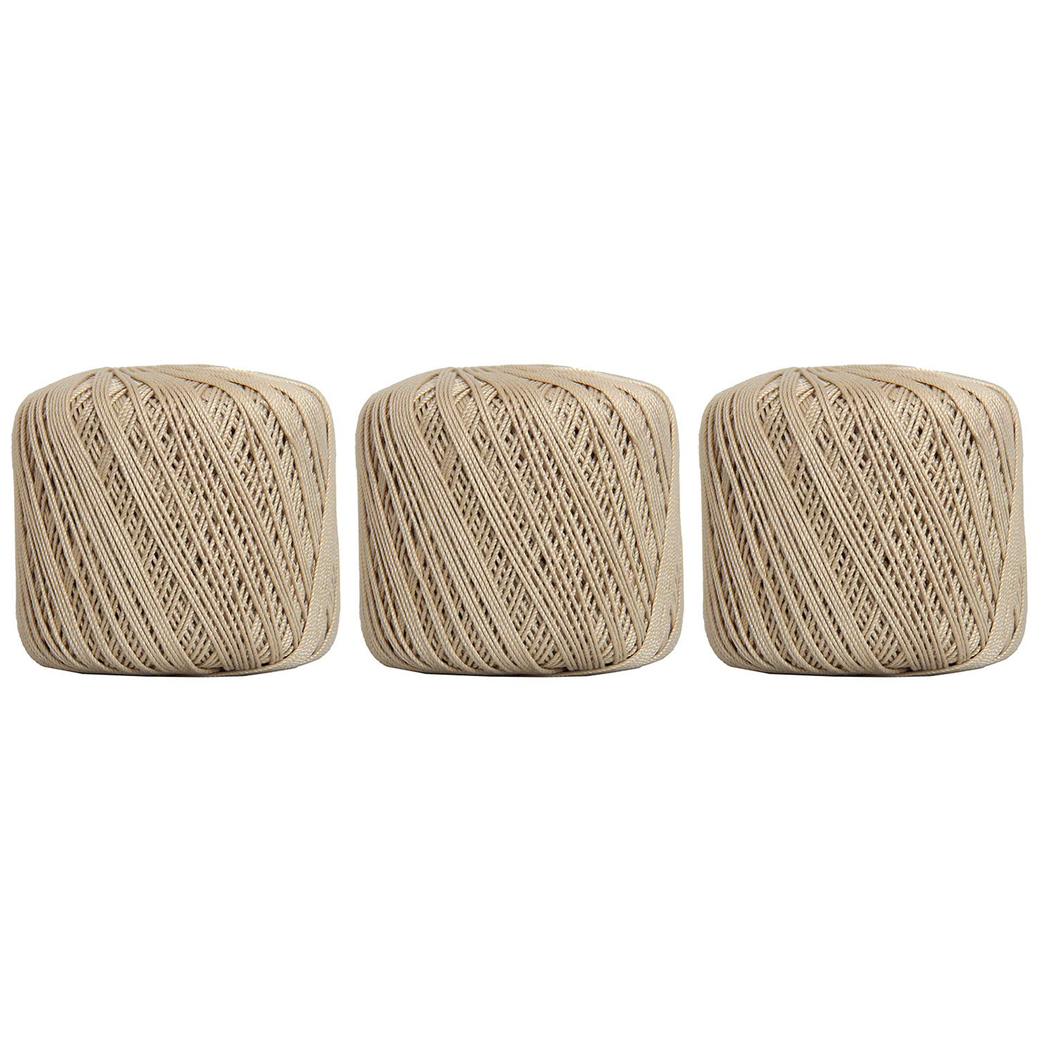 ThreadArt 100% Cotton Crochet Thread Size 3, 3 Ball Pack, Tan 16