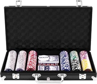 Goplus ポーカーチップ 300枚 数字付き ポーカーセット カジノチップ チップセット トランプ&ディーラー&サイコロ付き カジノゲーム カジノセット (ブラックケース)