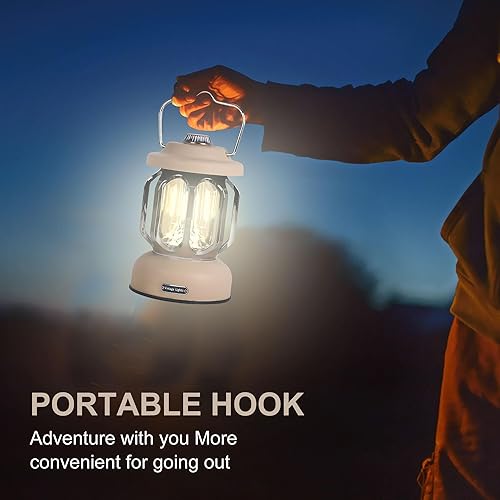 Miniatura 5 de Linternas LED recargables para campamento, 2000 mAh, luces vintage para campamento, funciona con pilas, recargable, lámpara de tienda de campaña de