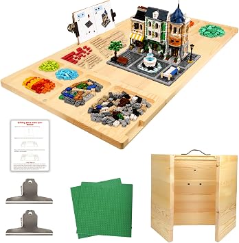 Building Baseplate Table with Storage Trays, Building Tray Board for Adults, Multi-Purpose Sensory Table with 360 Rotating, Includes 2 Building Brick Base Plates, Foldable for Easy Storage