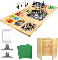 Mesa de base de construção com bandejas de armazenamento, bandeja de construção para adultos, mesa sensorial multiuso com rotação de 360 graus, inclui 2 placas de base de tijolos de construção