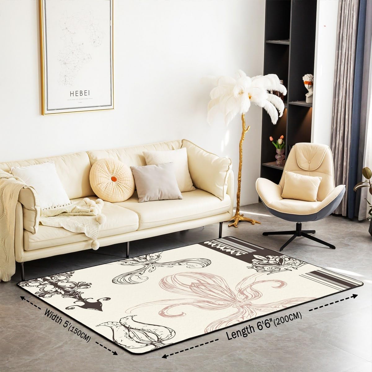 jejeloiu Fleur-De-Lis Rugs for Living Room Bedroom Vintage European Pattern Area Rug 5x7 for Kids Boys Girls Boho Room Decorative Carpet Bohemian Retro Floor Mat