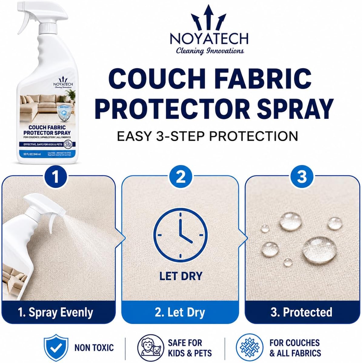 NOYATECH Fabric Protector Spray, Couch Upholstery Stain Guard, 32 oz