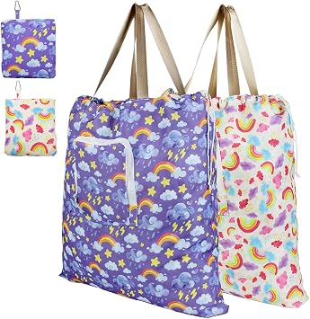 Foldable Travel Laundry Bag with Handle and Drawstring, 2 Pack Expandable Dirty Clothes Bags with Aluminum Carabiner and Zipper, Lightweight Laundry Hamper Liner for Travel, Camp, 20*19 inch