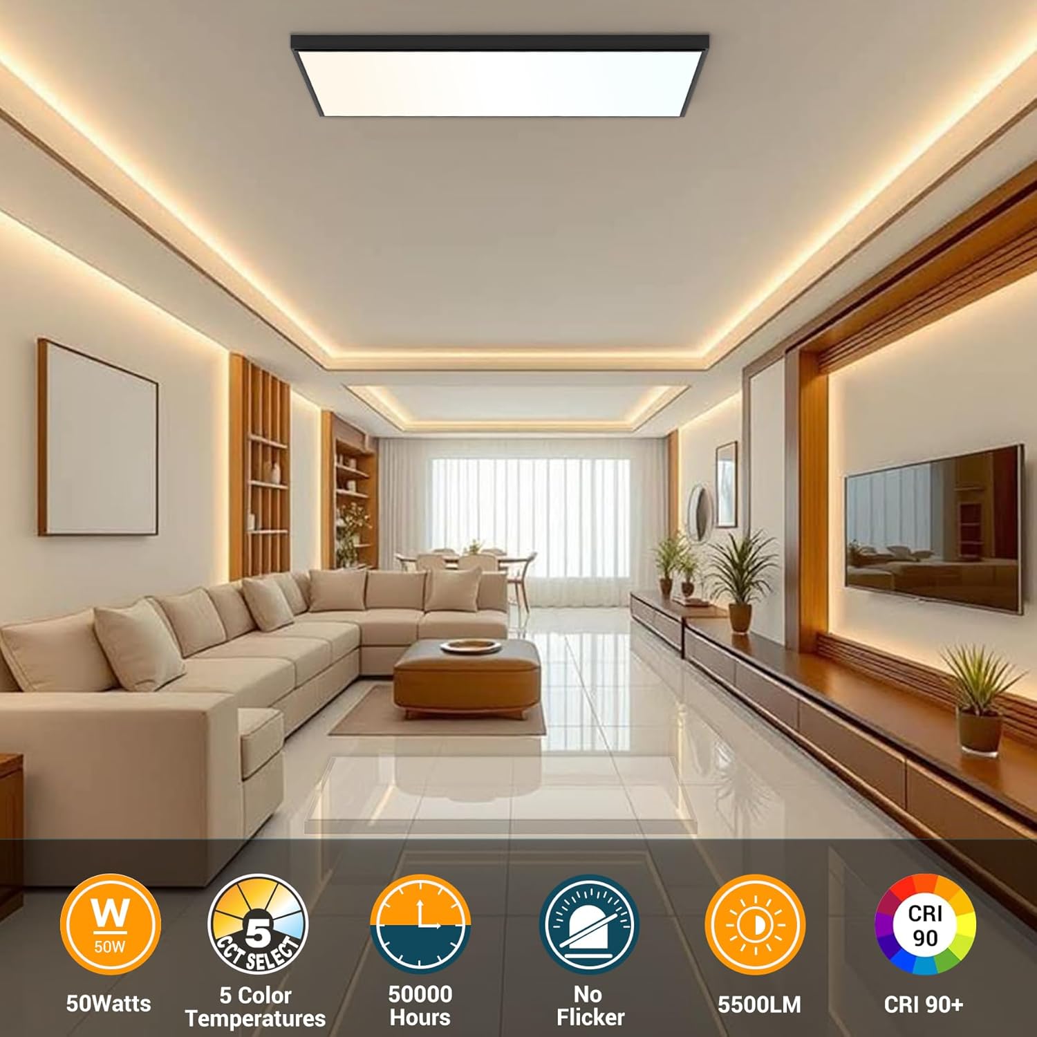 Diagram showing the dimensions of the 2x4 feet LED flat panel: 47.5 inches length, 23.75 inches width, and 1.25 inches thickness.