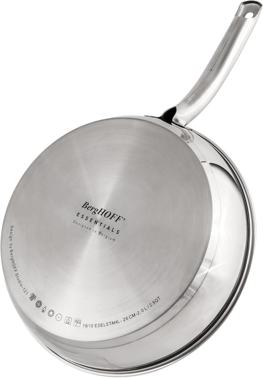 Berghoff Belly Shape 18/10 Stainless Steel 10.5 Inches Skillet 2.5qt., Glass Lid, Fast, Evenly Heat, Induction Cooktop Ready