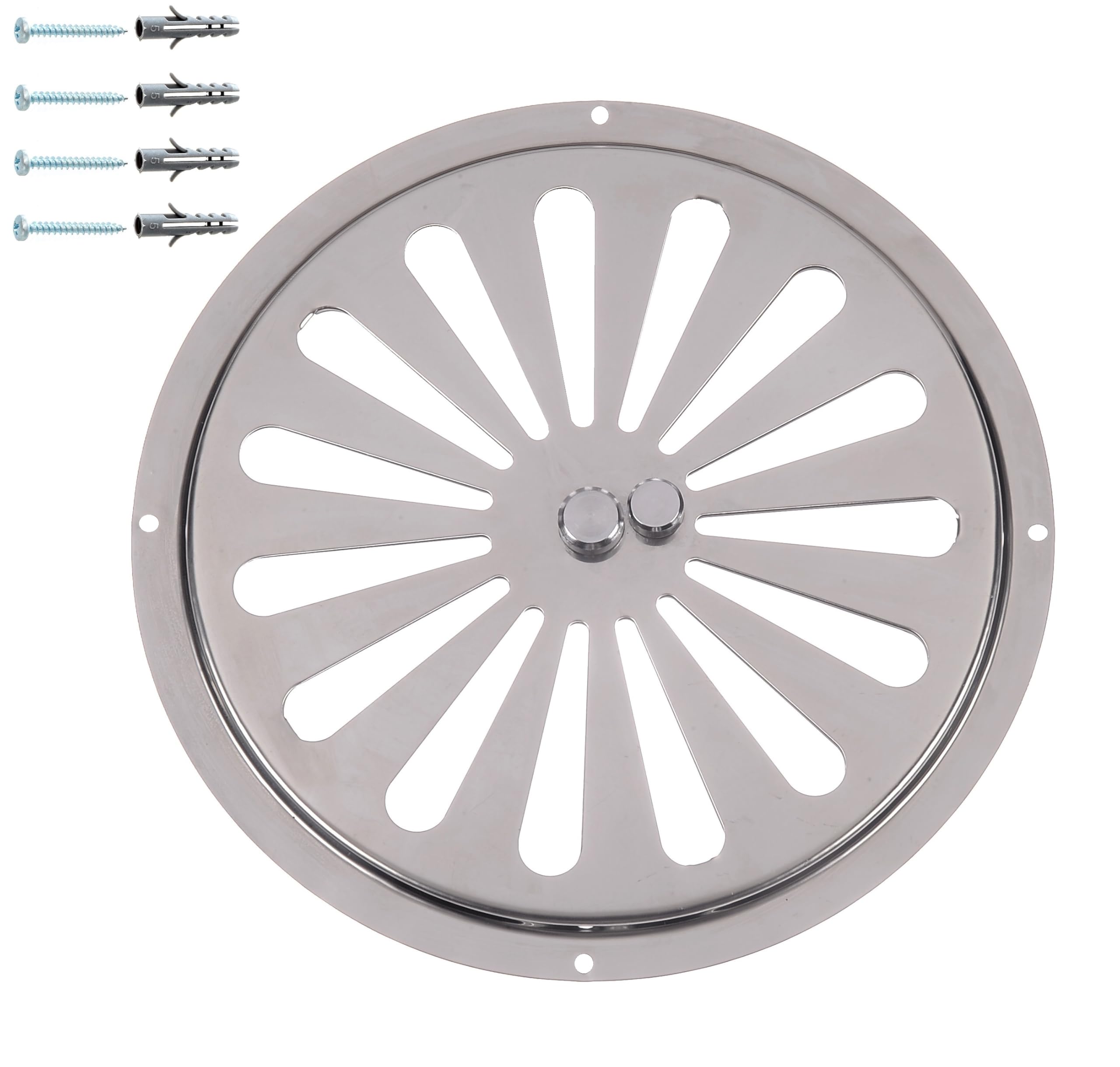 Demlou Inox Stainless Steel Round Air Vent Grille – Adjustable Open-Close Convection Inlet Outlet – Aisi 316 Circular Ventilation Grid For Wall Or Door – Rustproof Cover. (Ø 175 Mm)