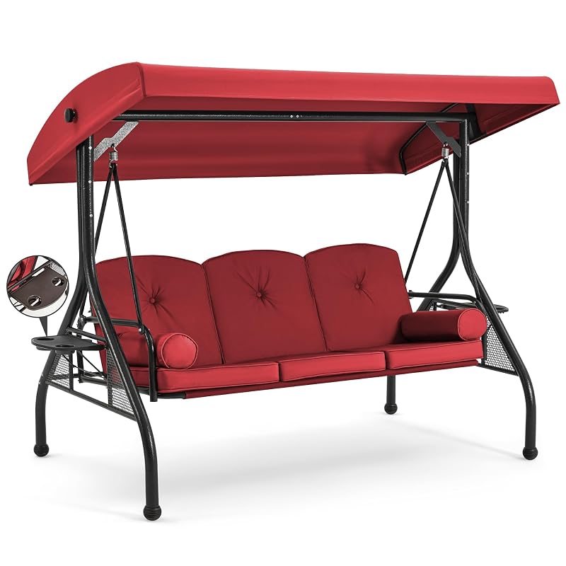 HOMREST 3 Seat Porch Swing with Adjustable Canopy