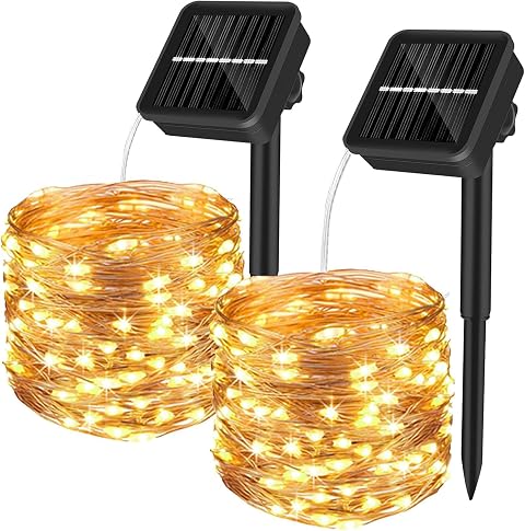 Yizhet Guirnaldas Luces Exterior Solar, 2 x Cadena de Luces Solares Led | 15+2M 150 Led, Luz Blanca Cálida, Total 34M 400 Led, 8 Modos, Impermeable IP65 para Navidad, Bodas, Terraza, Patio, Jardines