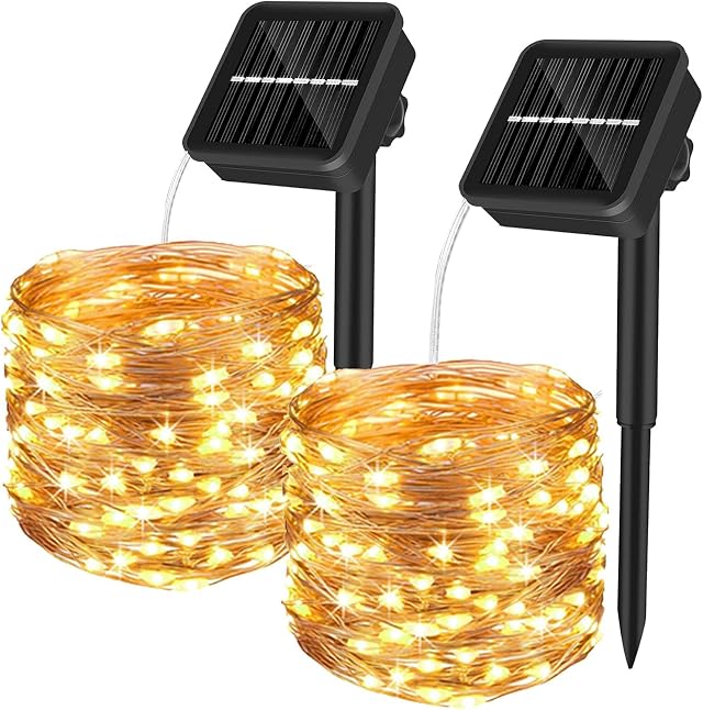Yizhet Guirnaldas Luces Exterior Solar, 2 x Cadena de Luces Solares Led | 15+2M 150 Led, Luz Blanca Cálida, Total 34M 400 Led, 8 Modos, Impermeable IP65 para Navidad, Bodas, Terraza, Patio, Jardines