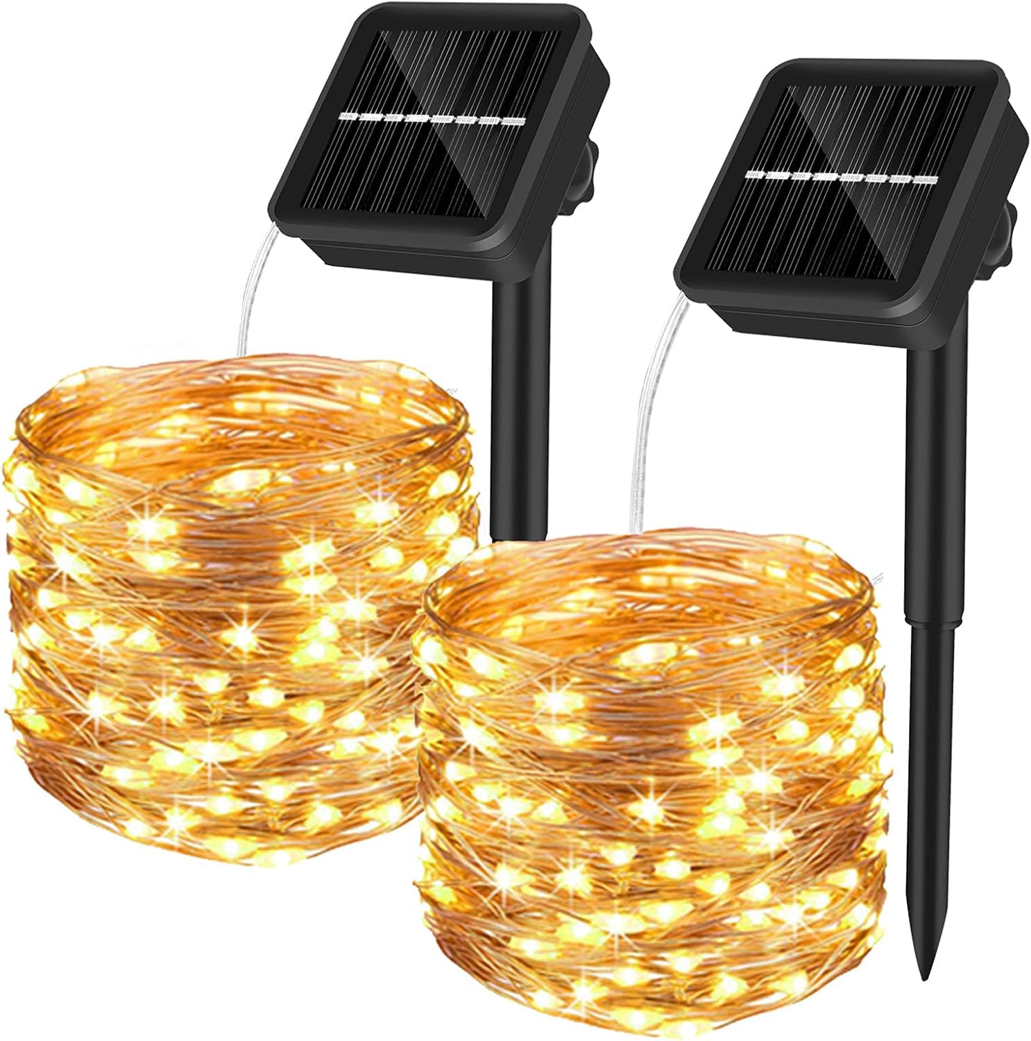Yizhet Guirnaldas Luces Exterior Solar, 2 Piezas 15+2M 150 Led Cadena de Luces Solares, 8 Modos, Impermeable IP65, Luz Blanca Cálida, Total 34M 400 Led para Navidad, Bodas, Terraza, Patio, Jardines