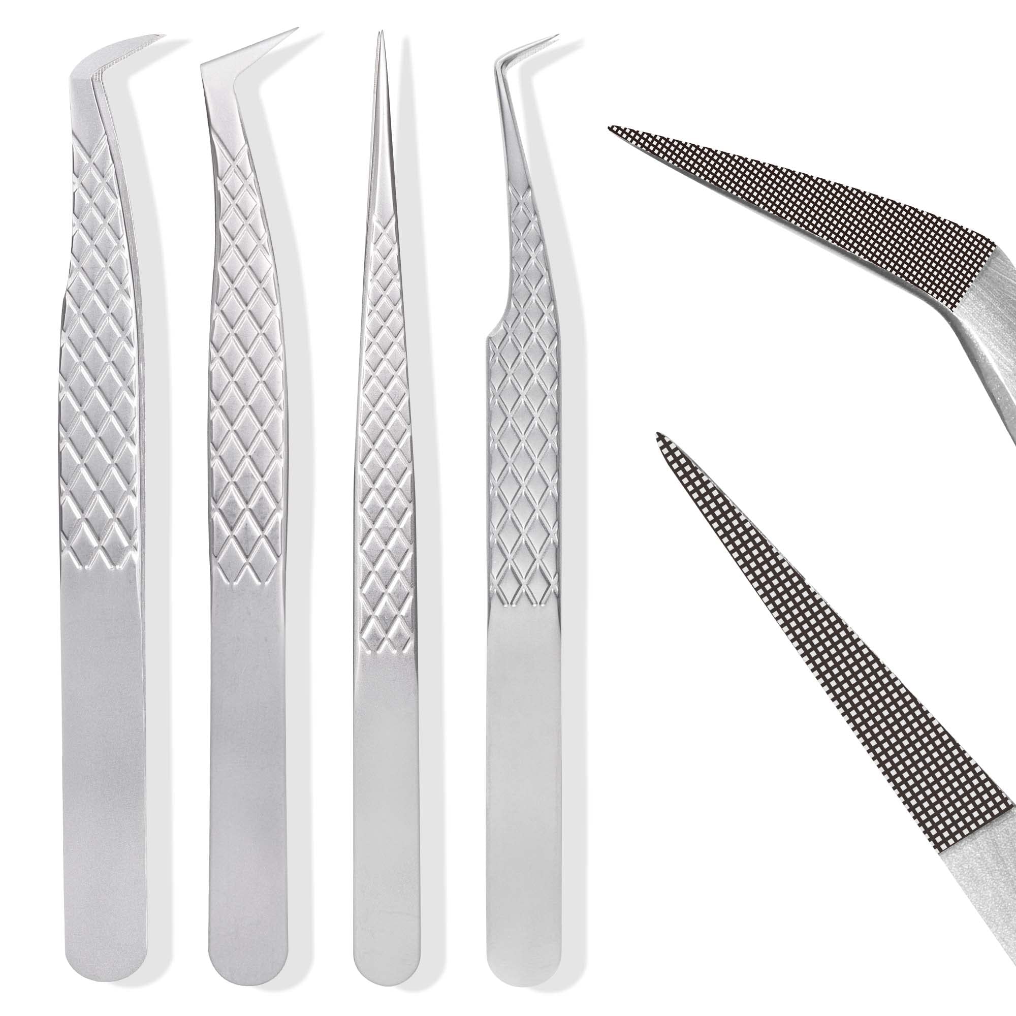 Fiber Tip Lash Tweezers For Eyelash Extension 4 Pcs Tweezers Professional Artist Tech Work Kit Tools,Best Volume Eyelash Lashes Extensions Precision