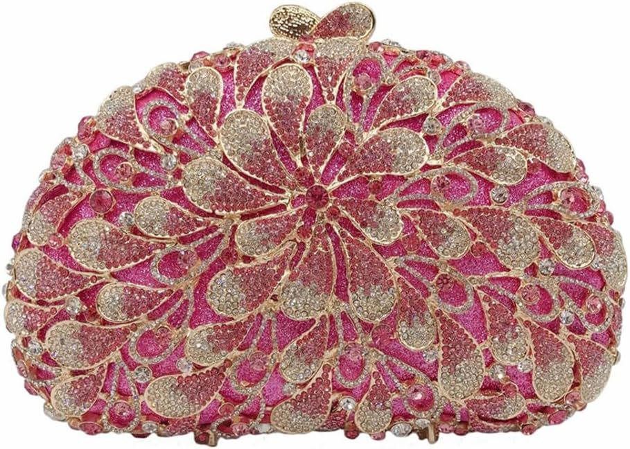 Women Sparkly Crystal Rhinestone Clutch Purse Flower Evening Bag Wedding Bridal Purse Handbag for Party Prom Cocktail