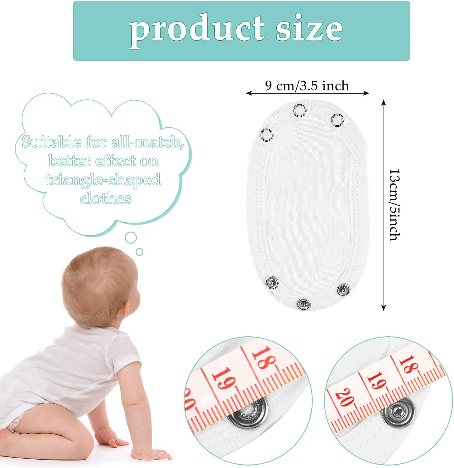 Bencailor 10 Pcs Baby Extender Snaps Universal Jumpsuit Diaper Romper Length Bodysuit Extender Snap Button Extended for Triangle Crotch Clothing Lengthen Extend(White)