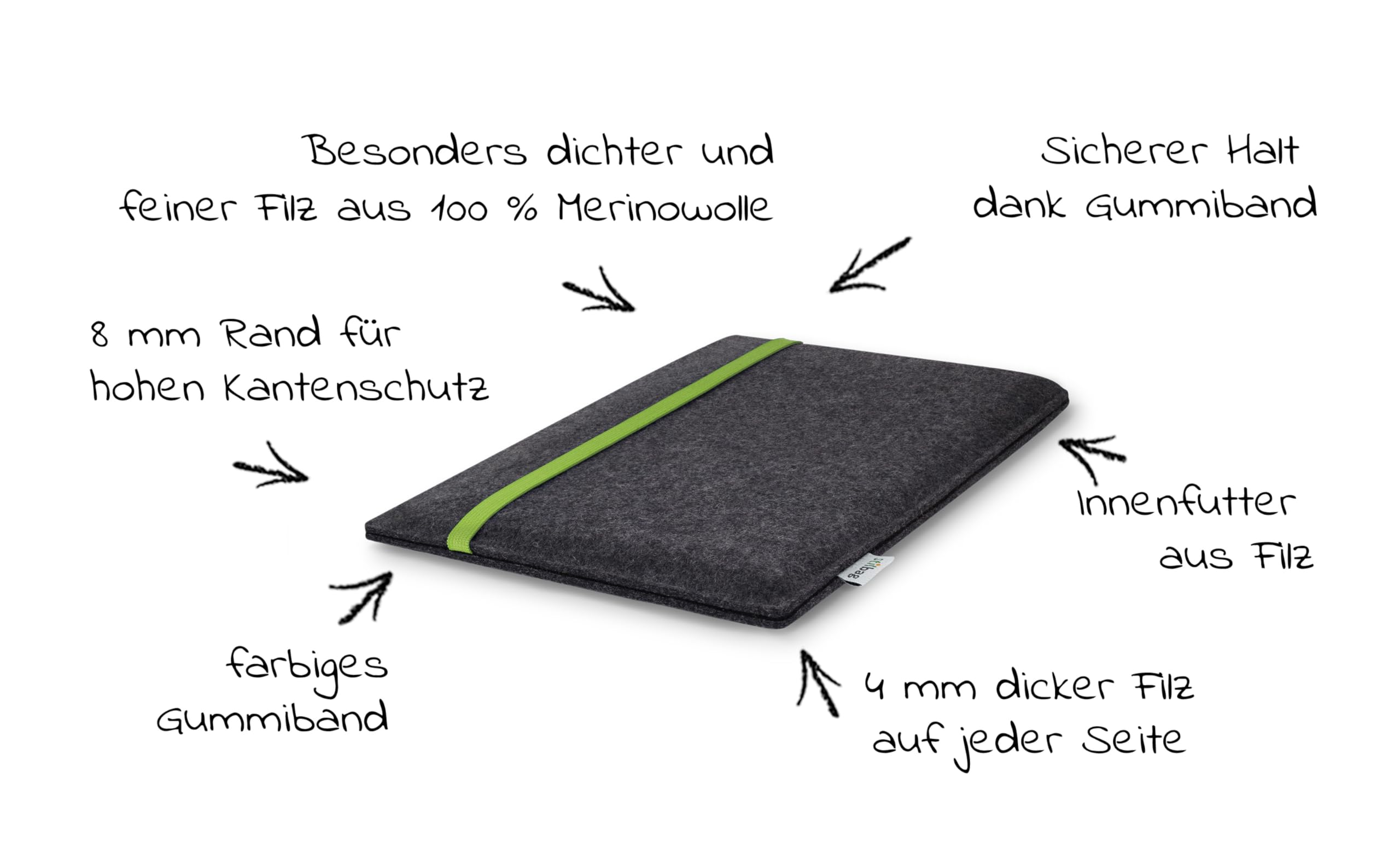 Stilbag Tablethülle Leon für Apple iPad Air 11-inch (M2) | Farbe: anthrazit/grün | Tablet-Tasche aus Filz | Tablet Schutzhülle | Tablet Made in Germany