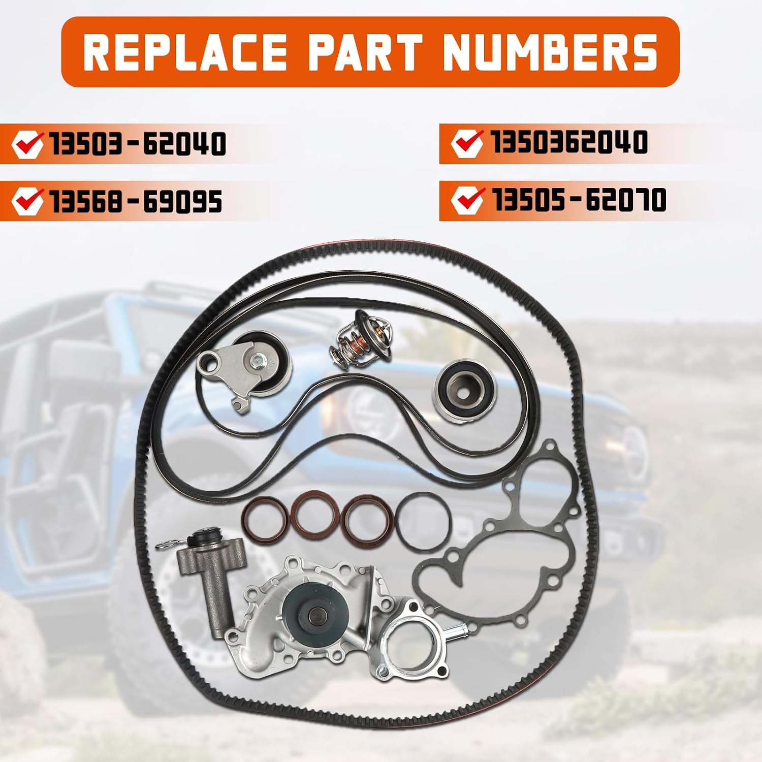 Timing Belt Kit with Water Pump Fits for 1996-2002 4runner 3.4L,for 1995-2004 Tacoma 3.4L,for 2000-2004 Tundra 3.4L V6 5VZ-FE Engine,Replace # 13568-YZZ03, 13503-62040 13568-69095