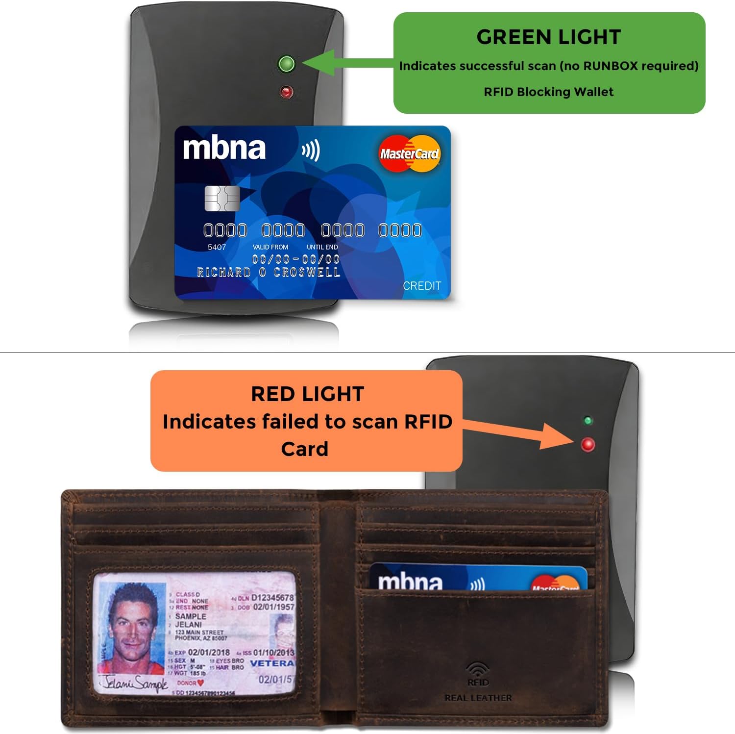 RUNBOX Genuine Leather Bifold Wallet for Men - RFID Blocking Slim Wallet with 9 Card Slots, 1 ID Window & Bill Compartment - Gift Box Packaging - Image 3